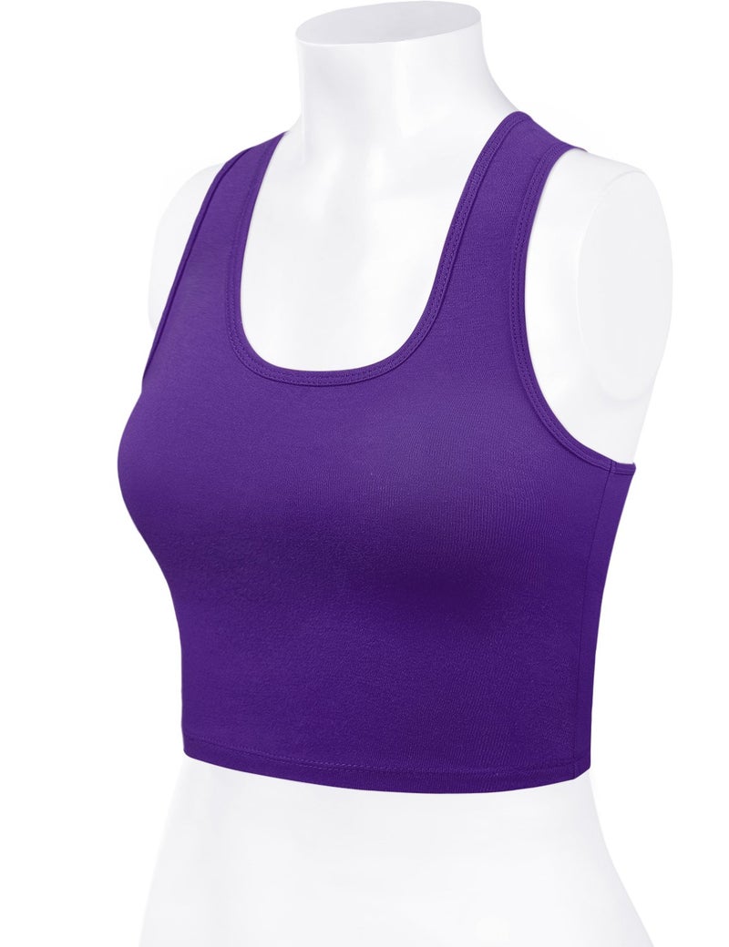 HATOPANTS Women Sleeveless Racerback Crop Camisole Tank Tops Cotton Basic Shirts Purple M - Image 5